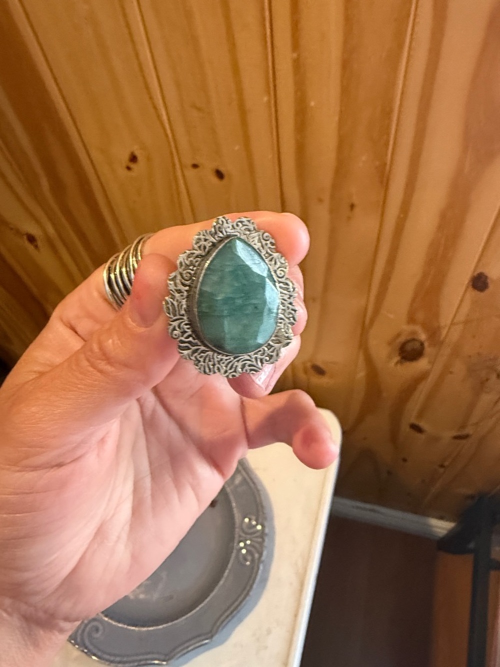 Vintage-Style Teardrop Green Stone Statement Ring